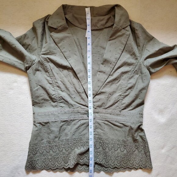 Vtg Old Navy Women's Olive Green Jacket Size L Swiss Dot Lace Trim Sleeves - Picture 4 of 6